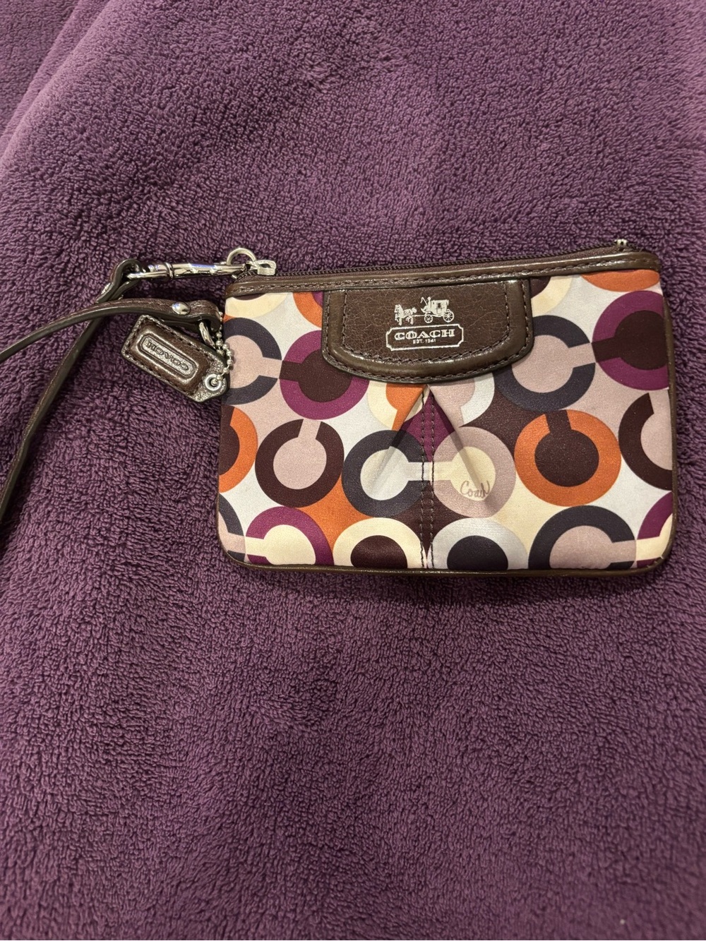 Coach Multicolor Circle-Print Wristlet in Purple, Orange and Brown